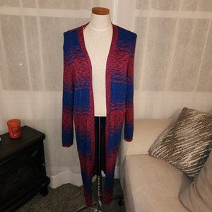 Lane Bryant size 26/28 red blue duster sweater long L2
